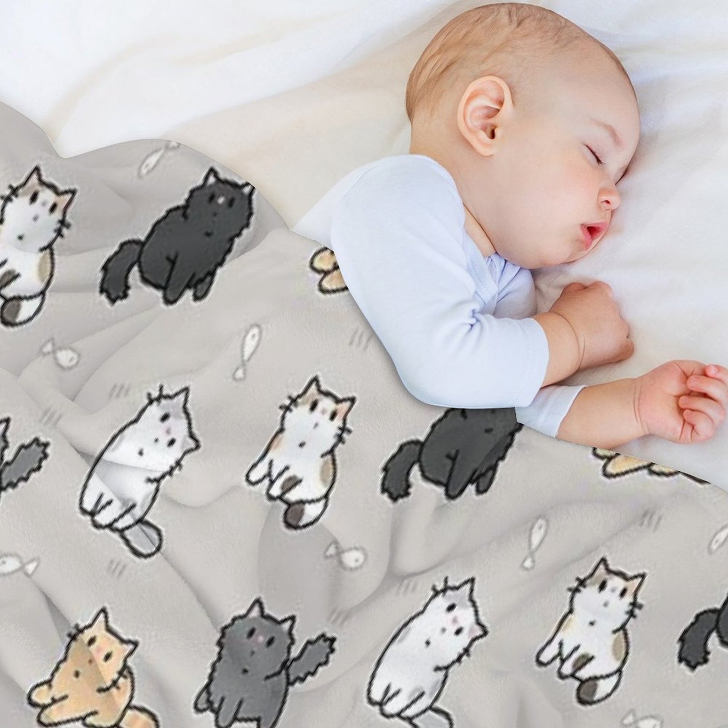 Kittens And Fish Pattern Throw Blanket