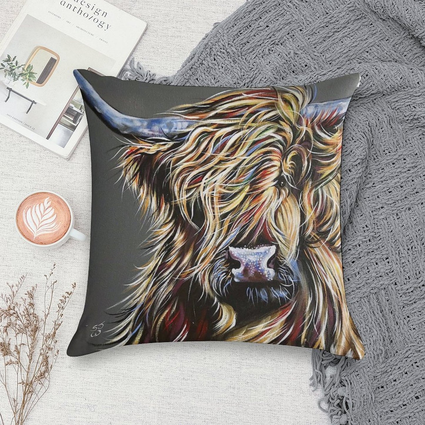 Beau The Colourful Highland Cow Soft Ultra-Soft Texture Throw Pillow