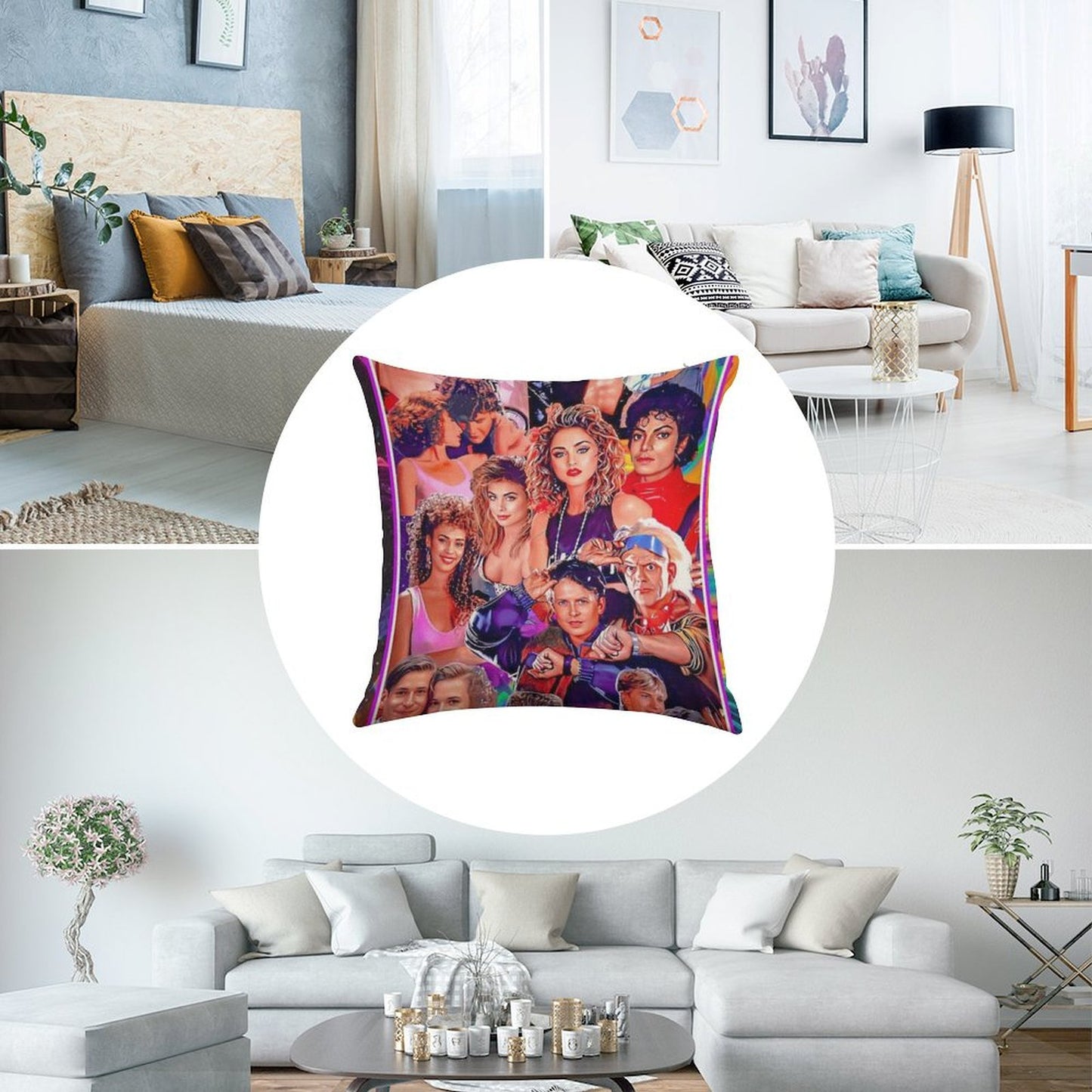 80s Tribute Linen Throw Pillow Cover