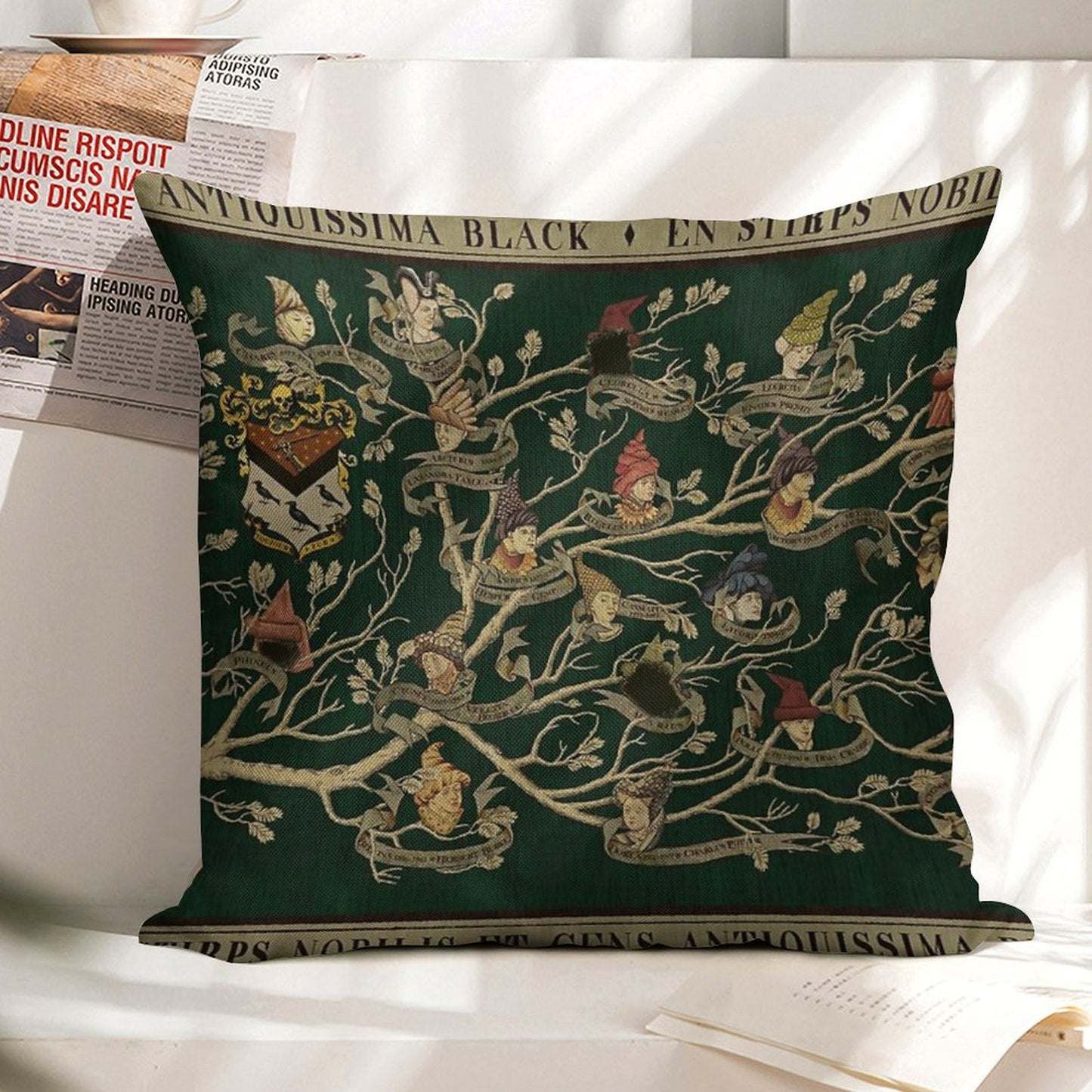 Noble House of Black Family Tree Linen Throw Pillow Cover