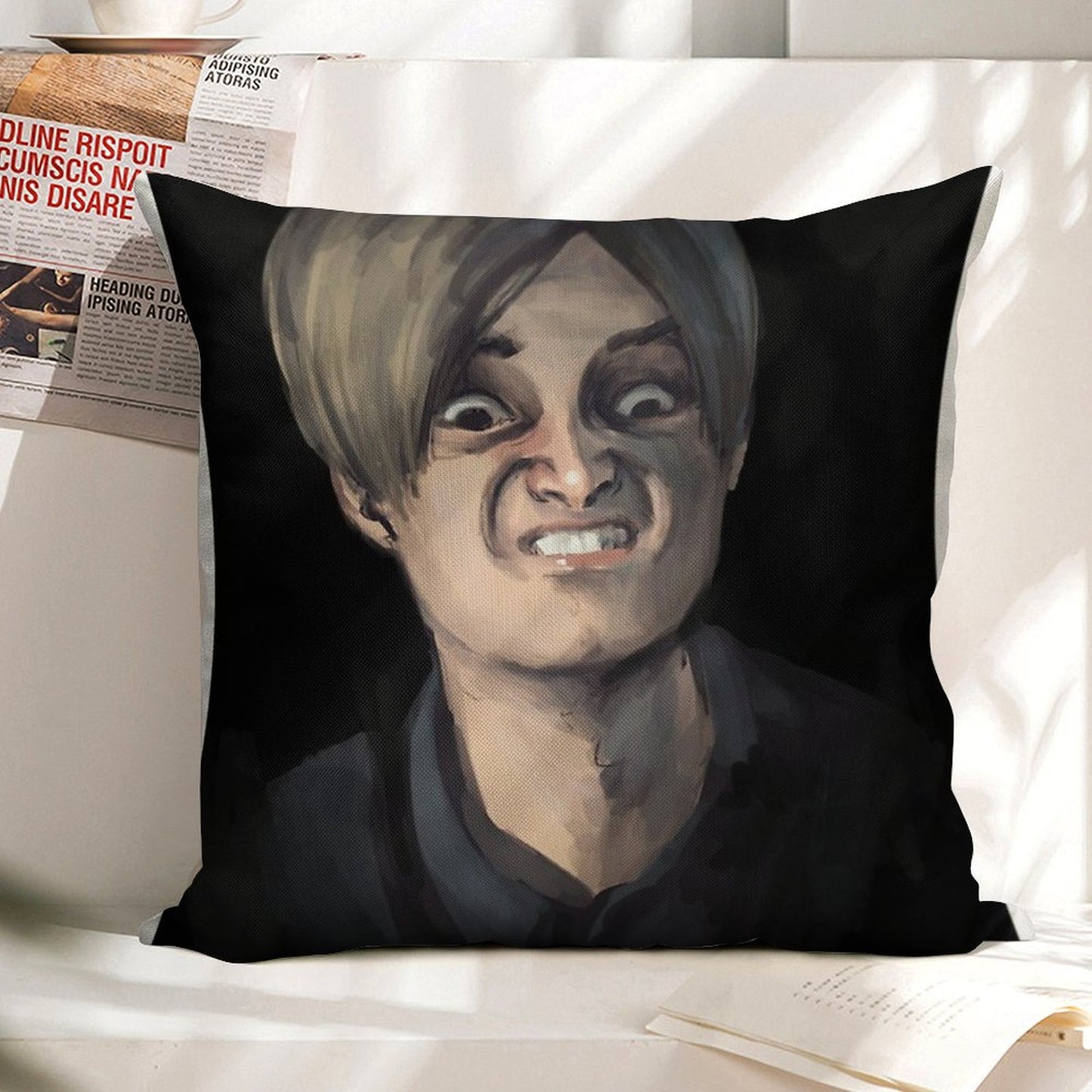 Leon Kennedy The Face - Resident Evil 2 Linen Throw Pillow Cover