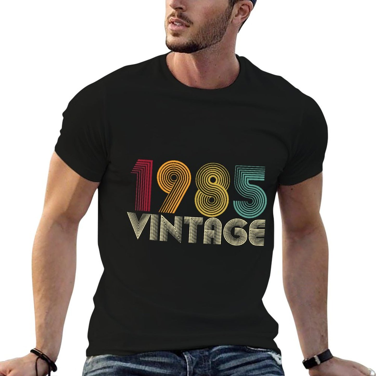 40th Birthday Gift 40 Years Old Men Women Retro Vintage 1985 Ribbed Collar T-Shirt