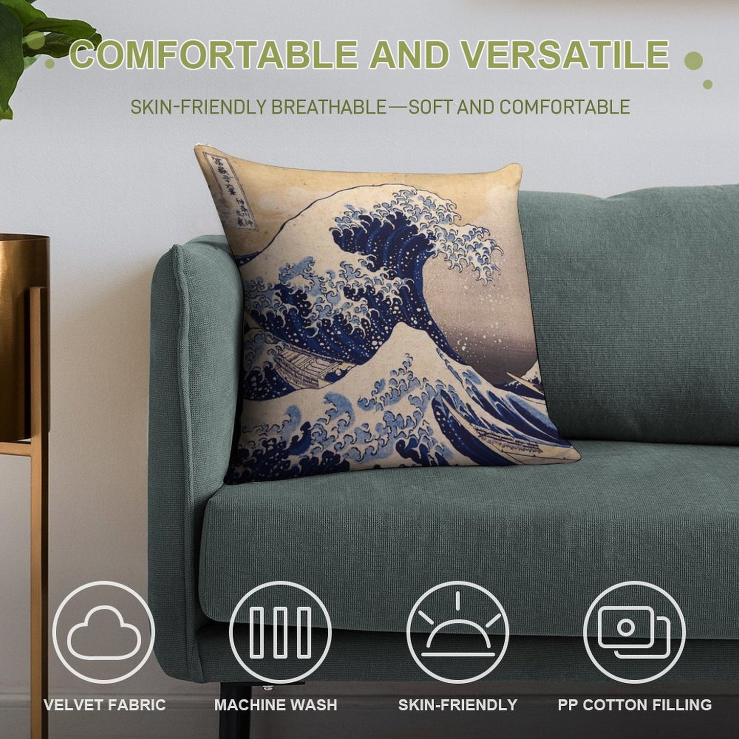 The Great Wave Off Kanagawa by Katsushika Hokusai (c 1830-1833) Soft Ultra-Soft Texture Throw Pillow