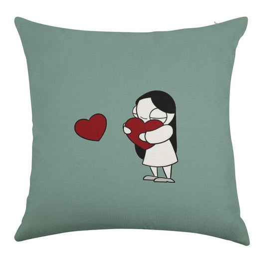 Catana Hearts Linen Throw Pillow Cover