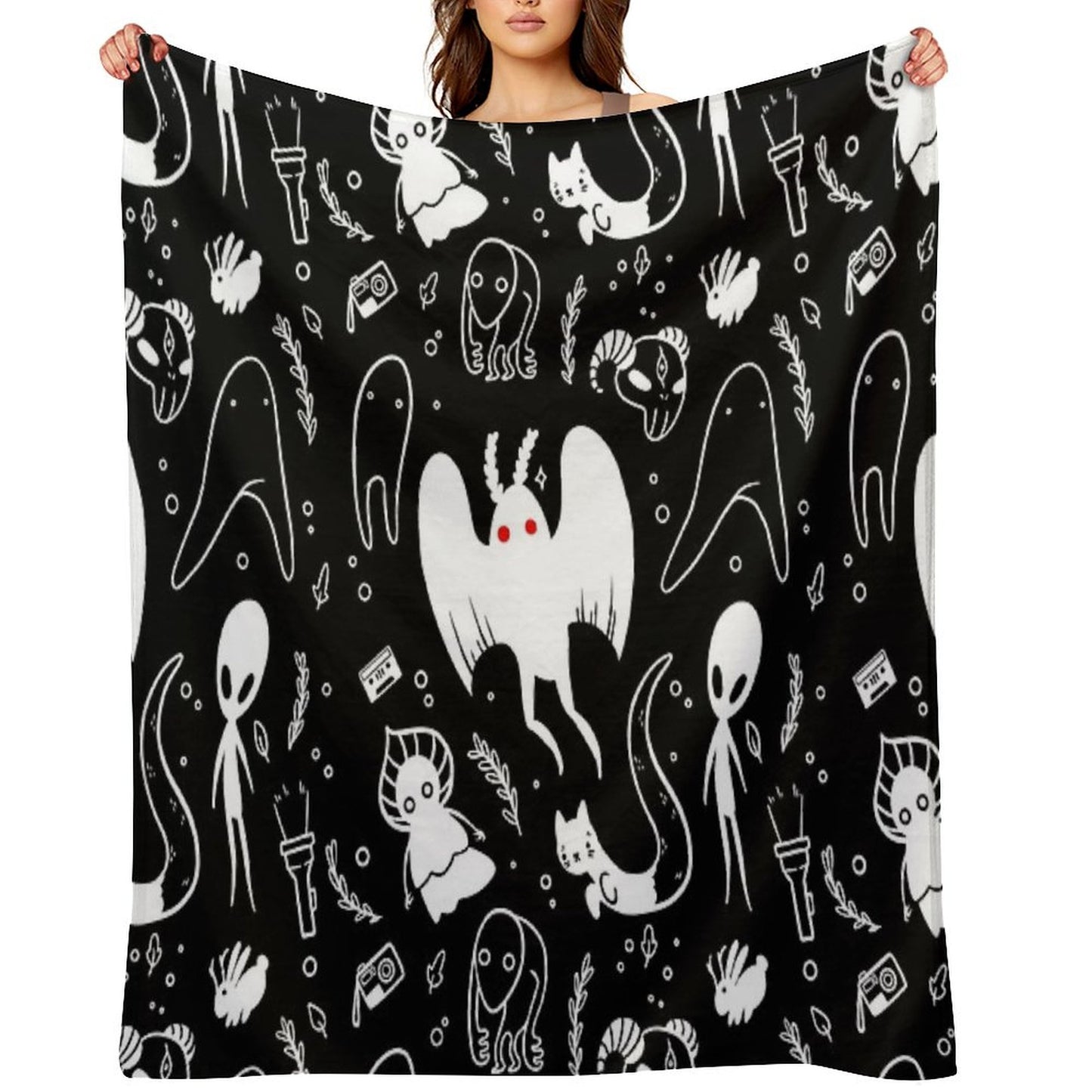 Cryptids in Black Throw Blanket
