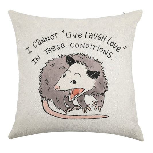 Opossum Live Laugh Love Linen Throw Pillow Cover