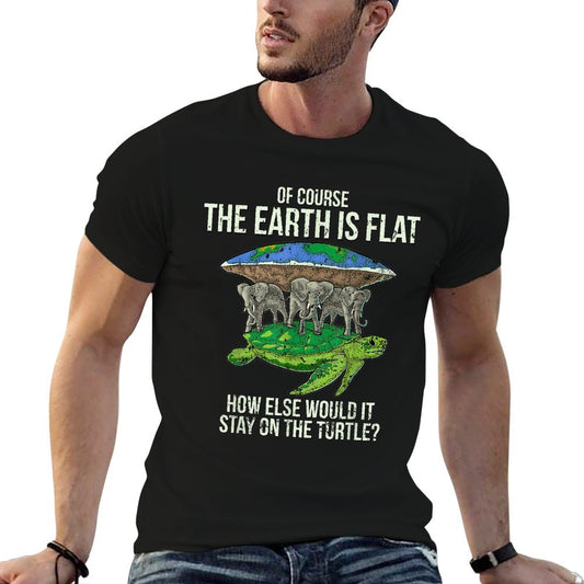 Flat Earth Society T Shirt Turtle Elephants Men Women Gift T-Shirt
