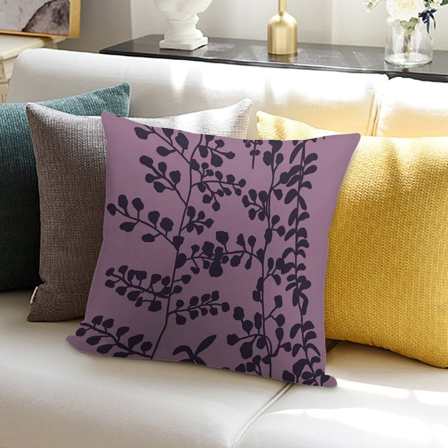 Bella’s Purple Bed Spread Print Soft Washable Throw Pillow
