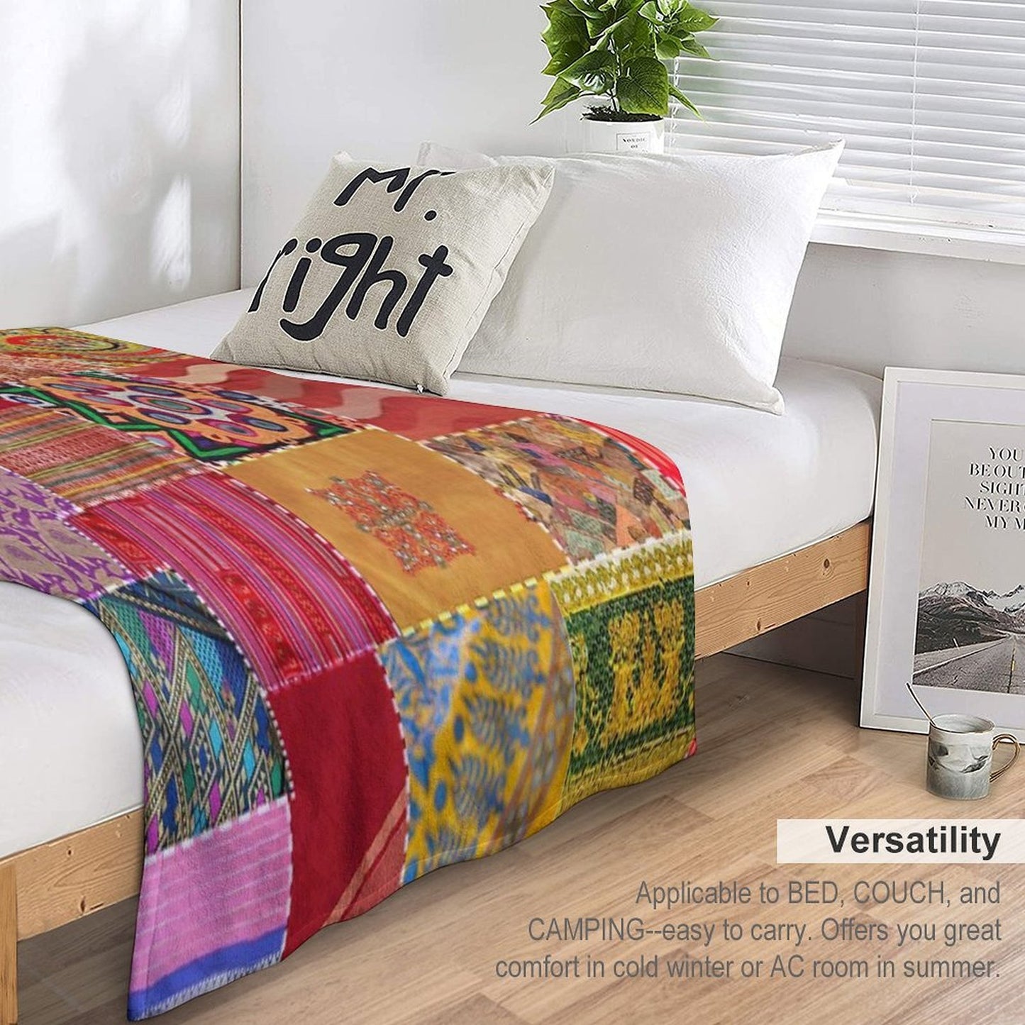 Boho Art Sari Patchwork Quilt Throw Blanket