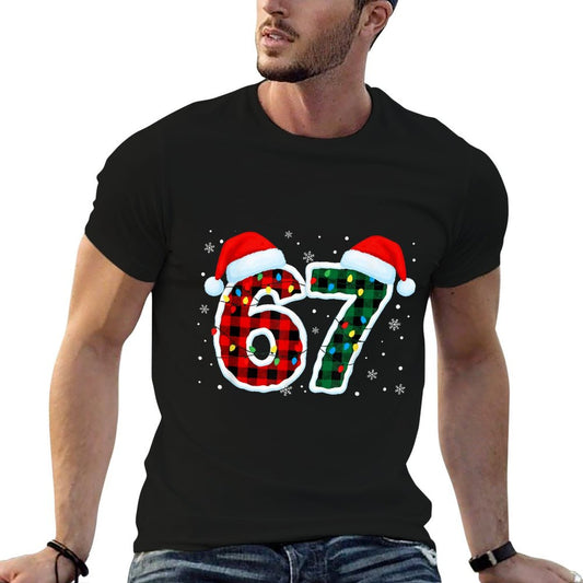 Funny 67 Six Seven Meme Christmas Pajamas Holiday Number 67 Rolled Sleeves T-Shirt