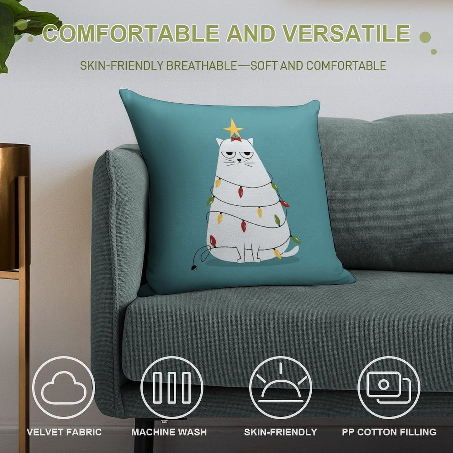 Grumpy Christmas Cat Soft Ultra-Soft Texture Throw Pillow