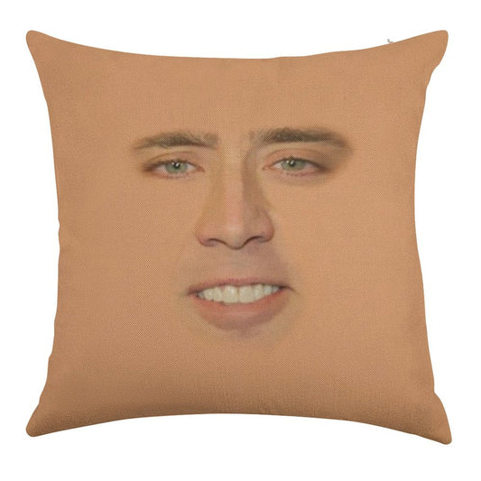 Nicolas Cage Full Face Linen Throw Pillow Cover