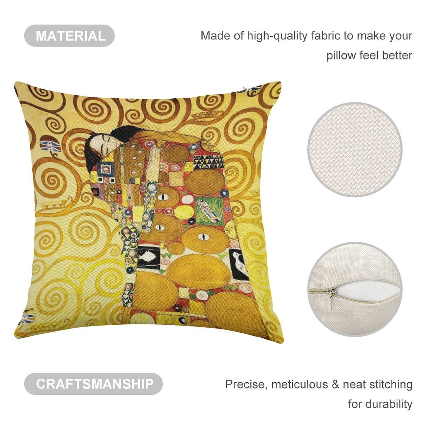 Gustav Klimt The Embrace Linen Throw Pillow Cover