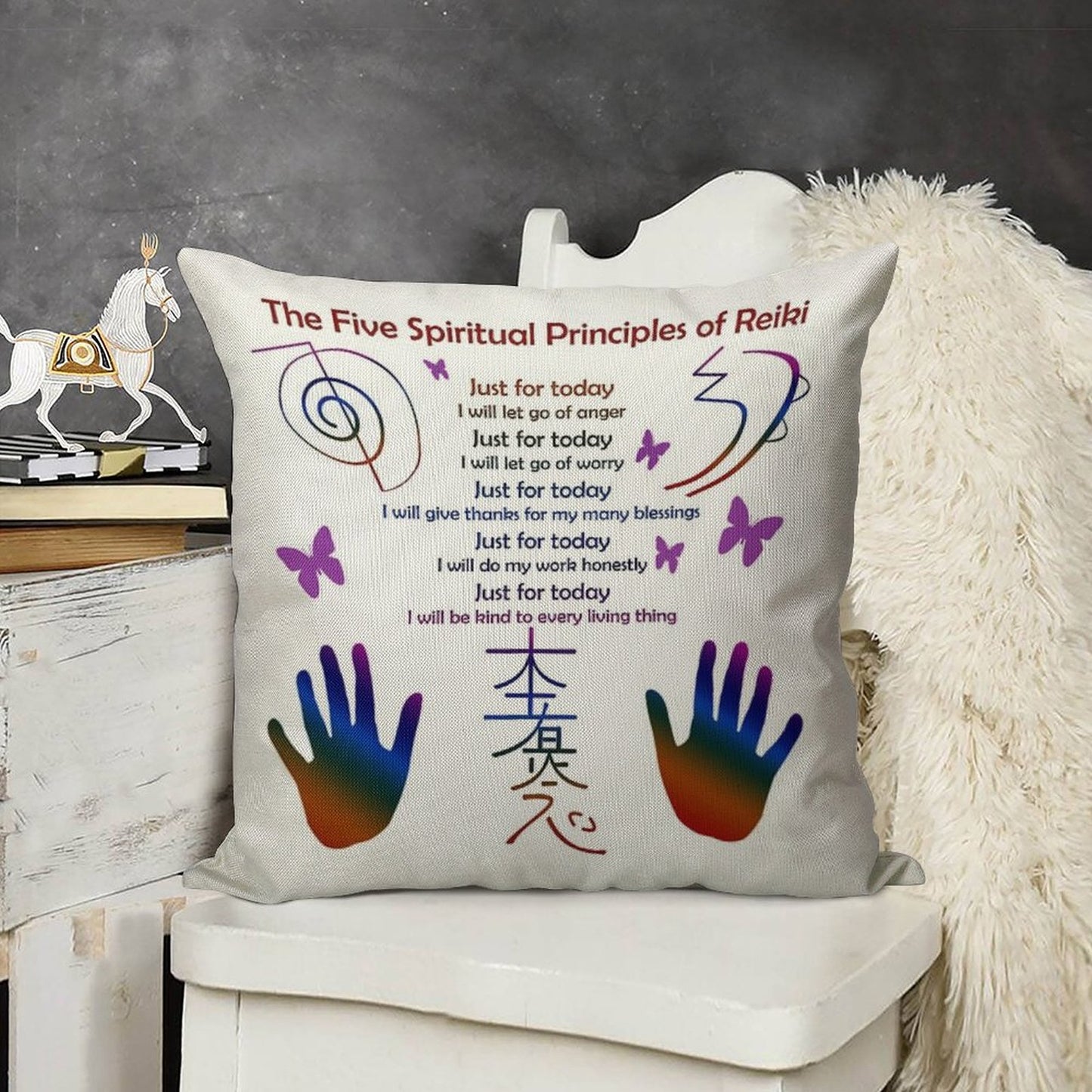 The 5 Principles of Reiki Linen Throw Pillow Cover