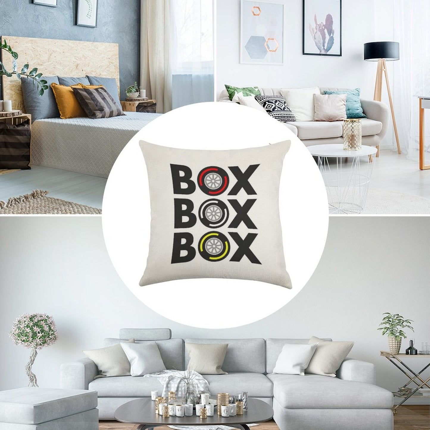 Box Box Box F1 Tyre Compound Design Linen Throw Pillow Cover