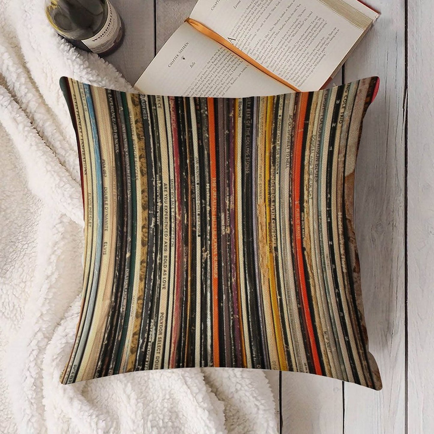 Vinyl Record Collection Photography Linen Throw Pillow Cover