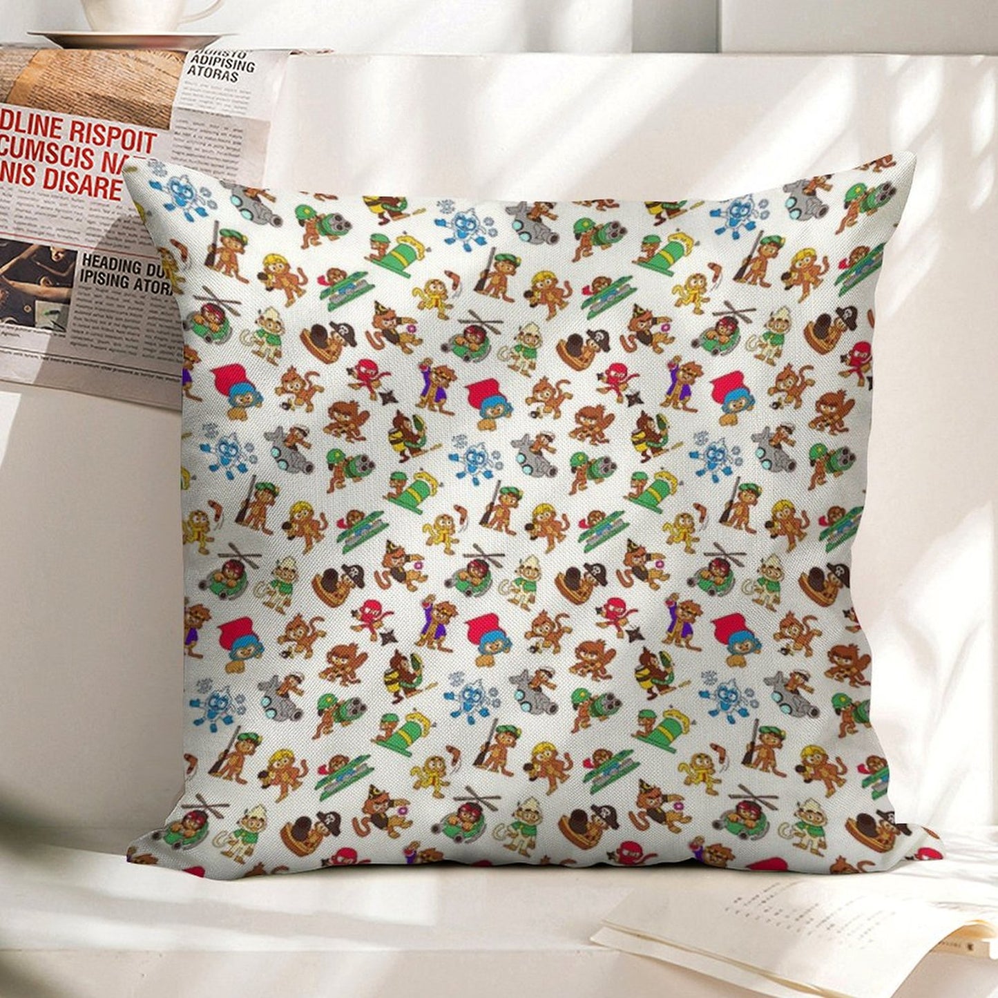 Bloons TD 6 Monkeys Pattern Linen Throw Pillow Cover