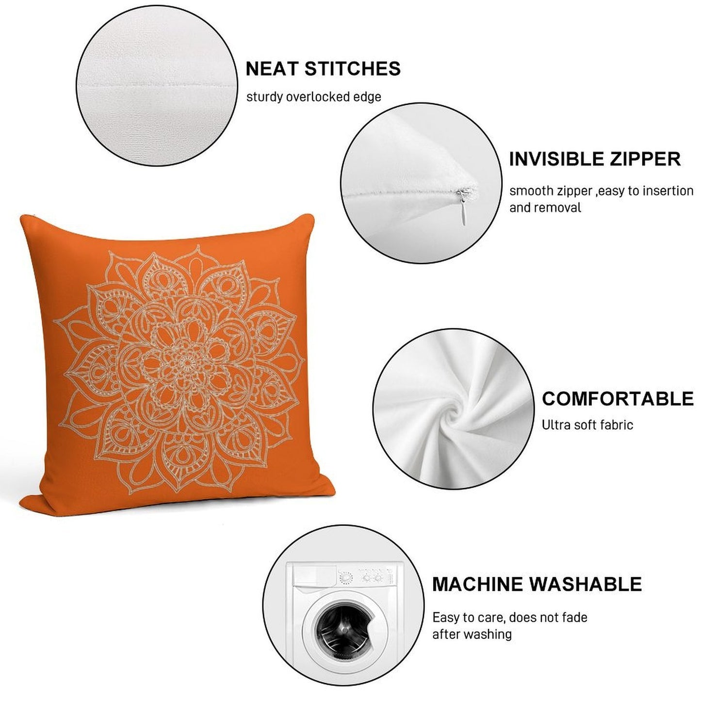 Orange Mandala Soft Multiple Sizes Throw Pillow
