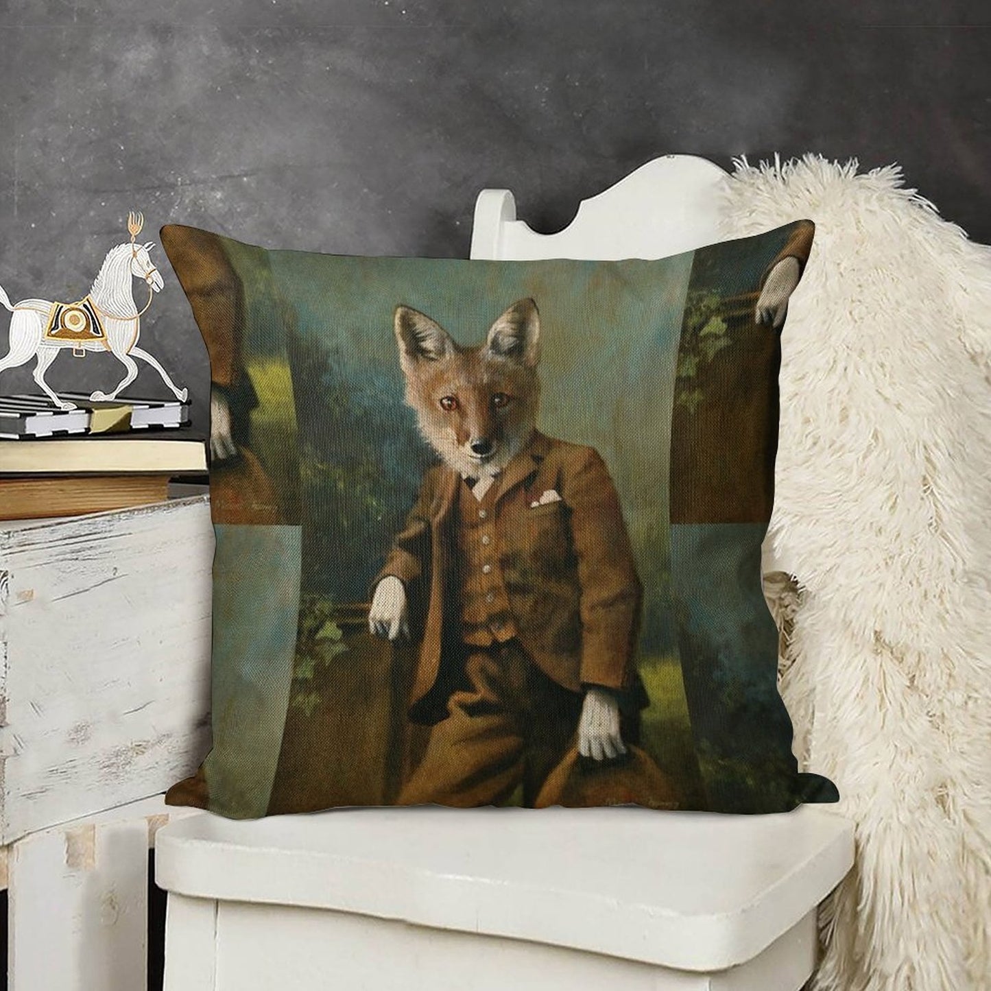 Young Master Fox Linen Throw Pillow Cover