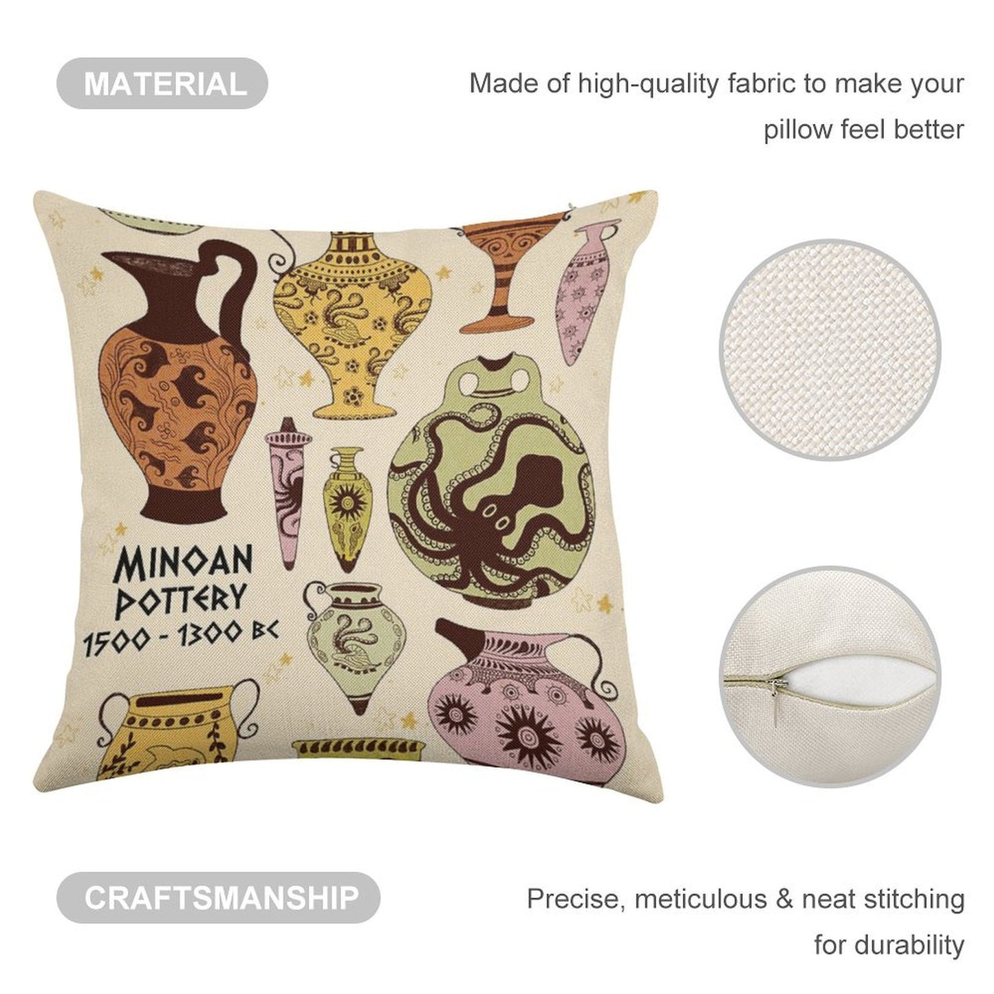 Minoan Pottery Linen Throw Pillow Cover