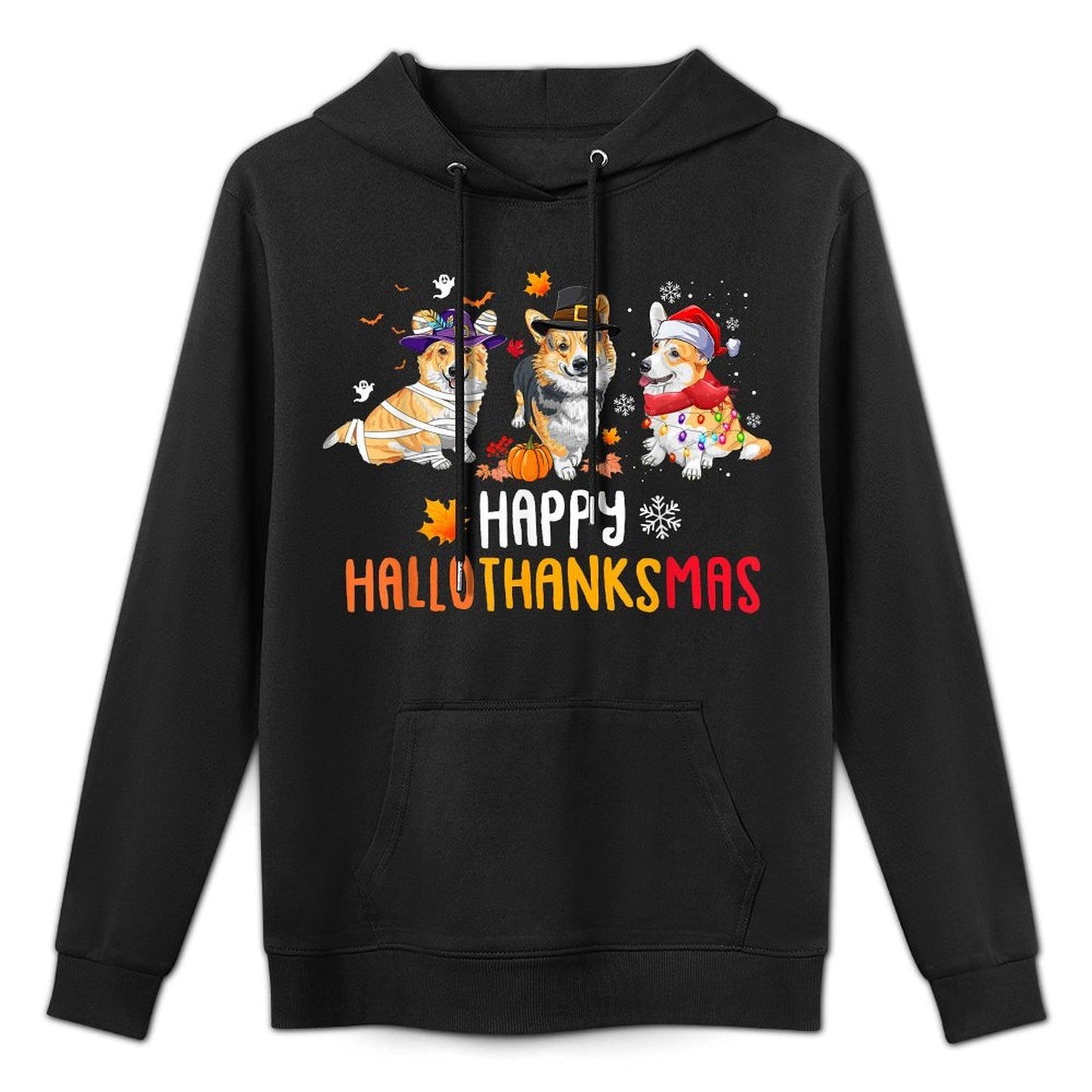 Halloween Thanksgiving Christmas Funny Corgi Dogs Shrink-Resistant Hoodie