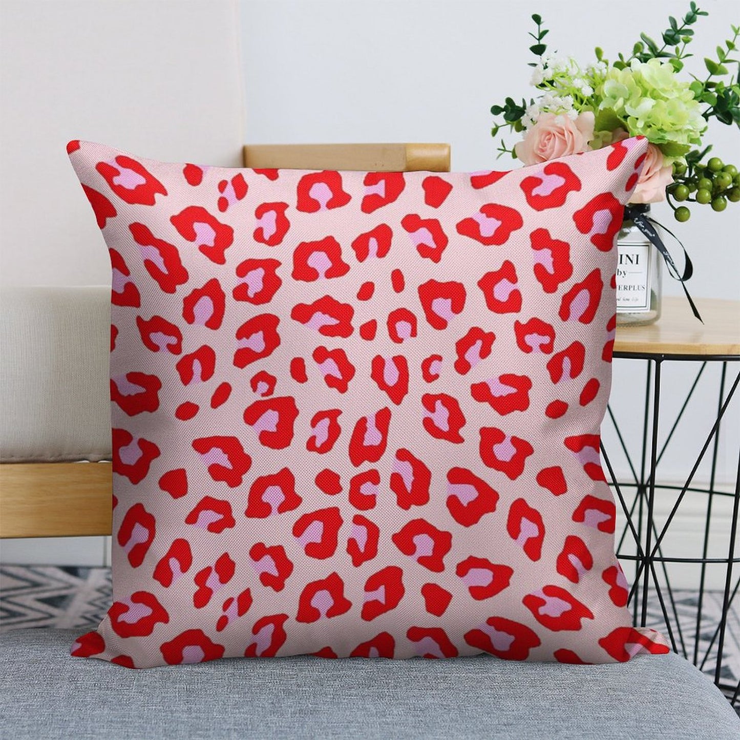 Leopard Print - Red And Pink Original Linen Throw Pillow Cover