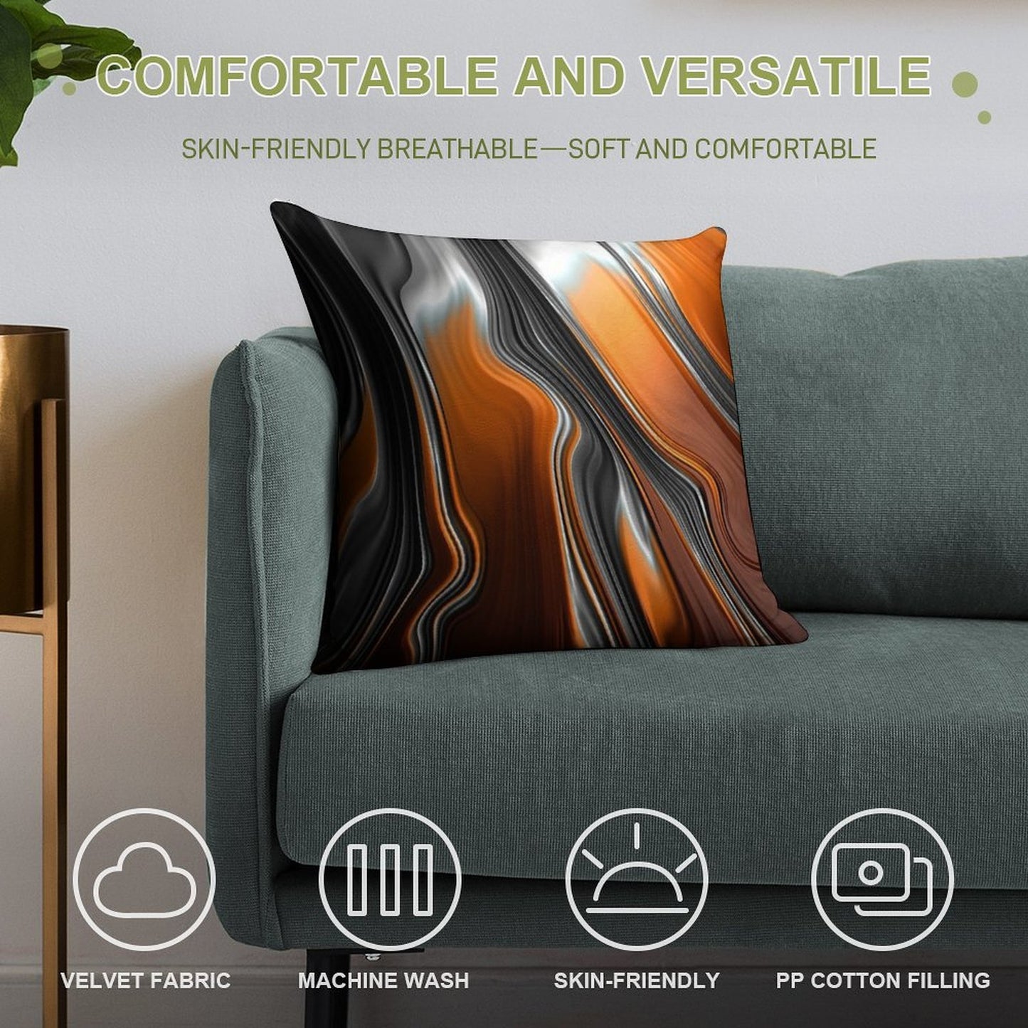 Orange And Black Paint Soft Home Decor Throw Pillow