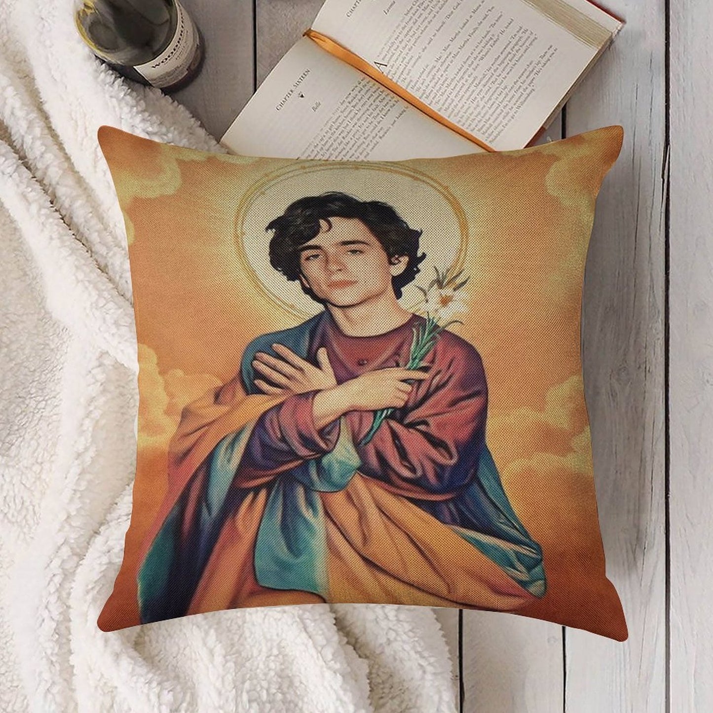 Timothee Chalamet Saint Linen Throw Pillow Cover