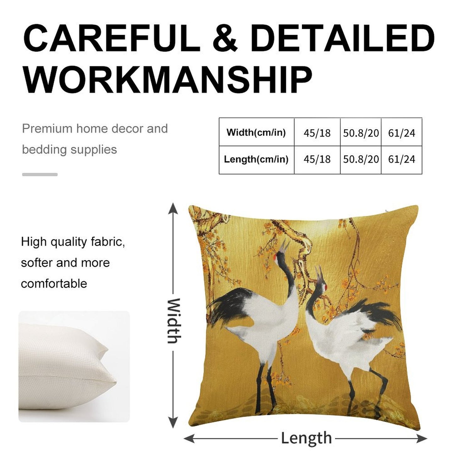 Golden Cranes Japanese Art Linen Throw Pillow Cover