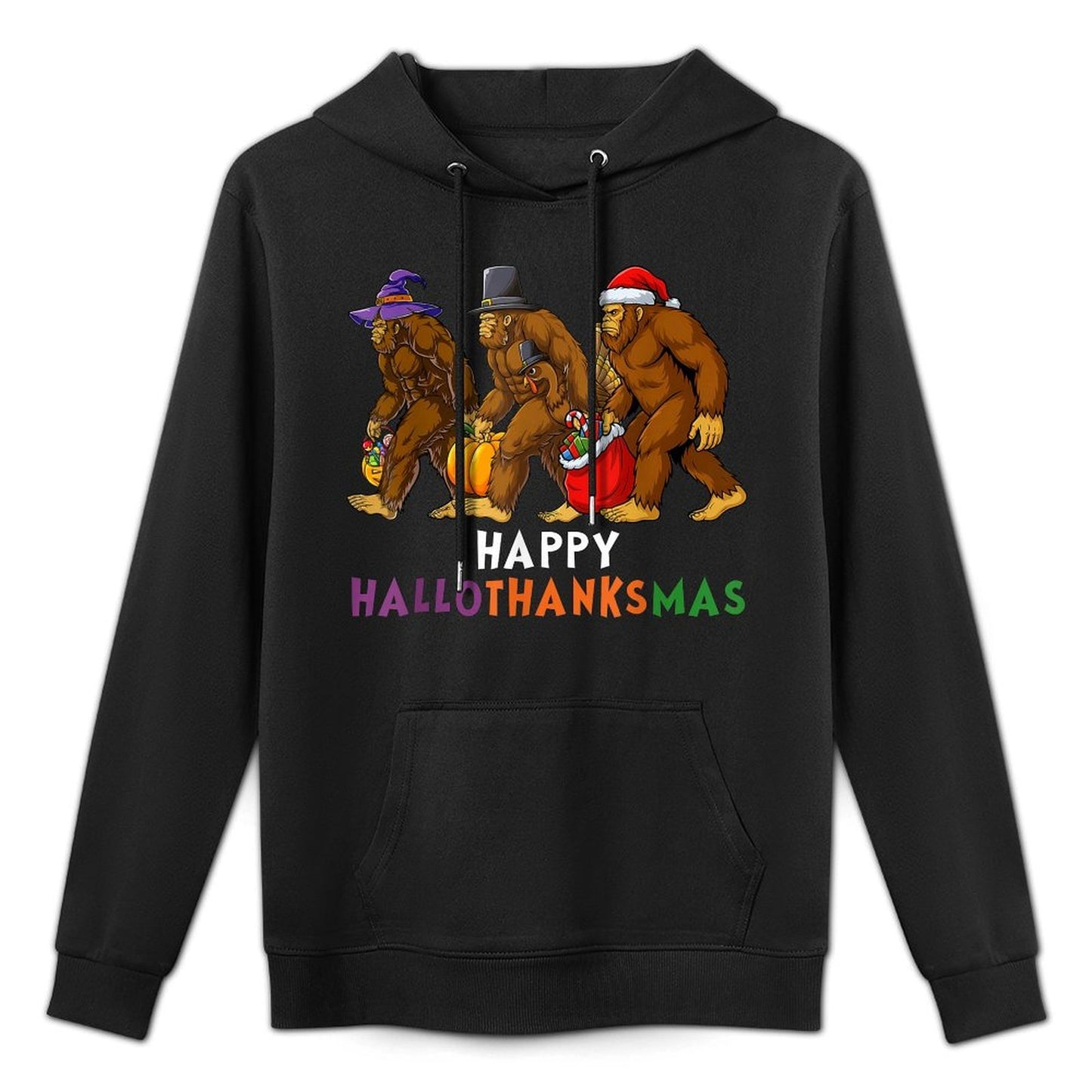 Hallothanksmas Bigfoot Halloween Thanksgiving Christmas Breathable Fabric Hoodie