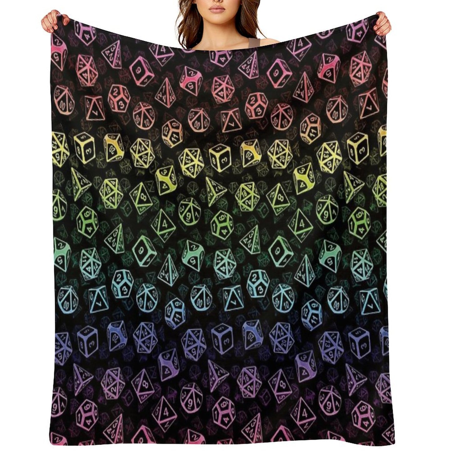 D20 Dice Set Pattern (Rainbow) Throw Blanket