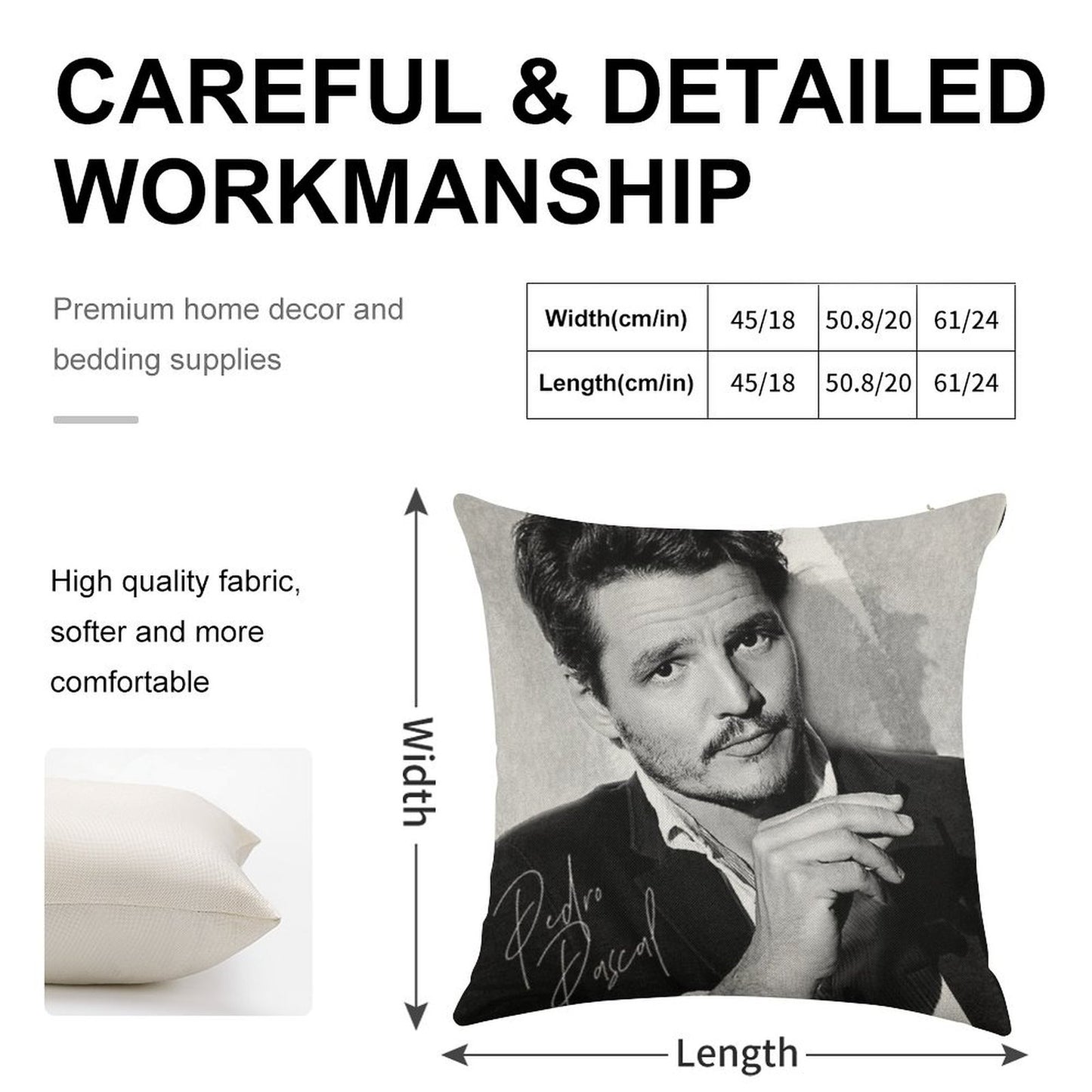 Pedro Pascal - BW III Linen Throw Pillow Cover