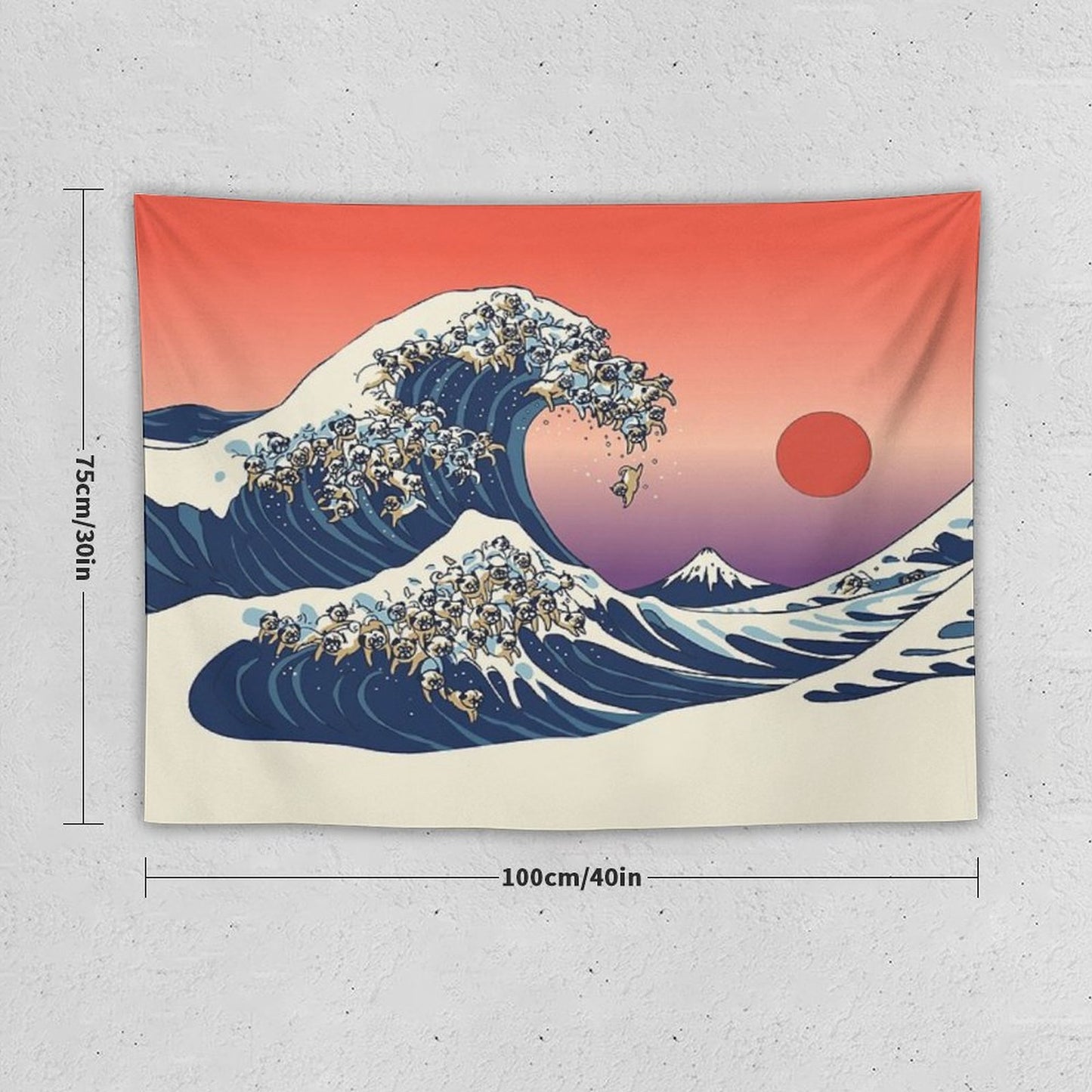 The Great Wave of Pug Tapestry