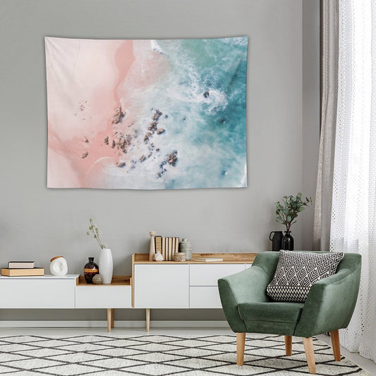 Sea Bliss - Aerial Pink Beach Ocean Sea Photography by Ingrid Beddoes Tapestry