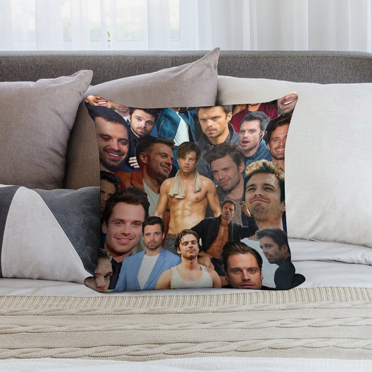 Sebastian Stan Photo Collage Soft Durable Construction Throw Pillow