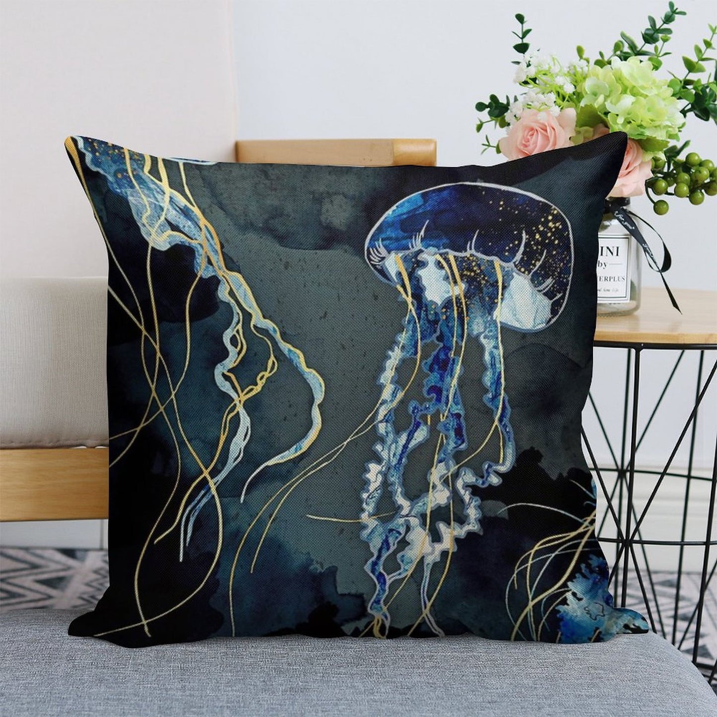 Metallic Ocean III Linen Throw Pillow Cover
