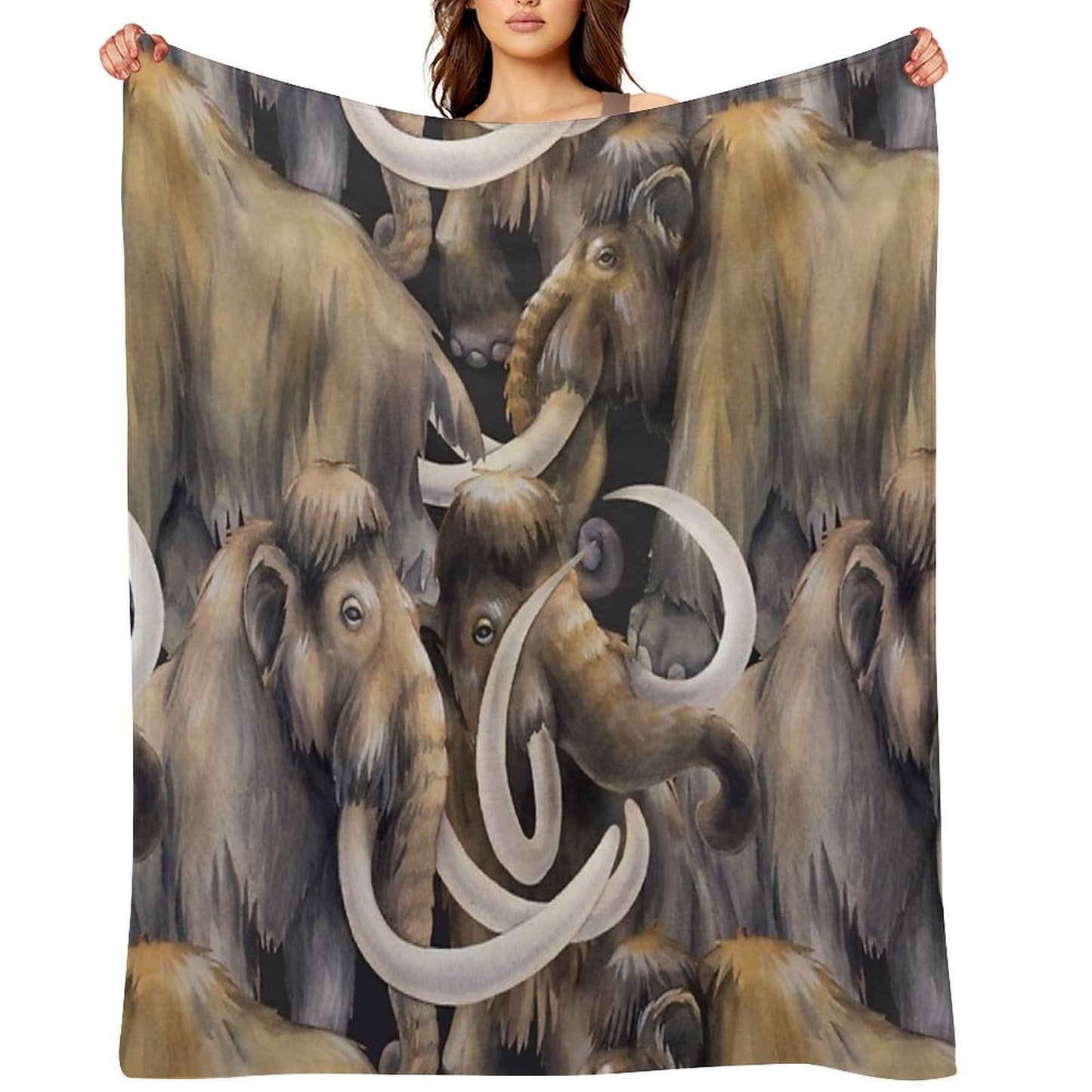 Watercolor Collection of Mammoths Throw Blanket