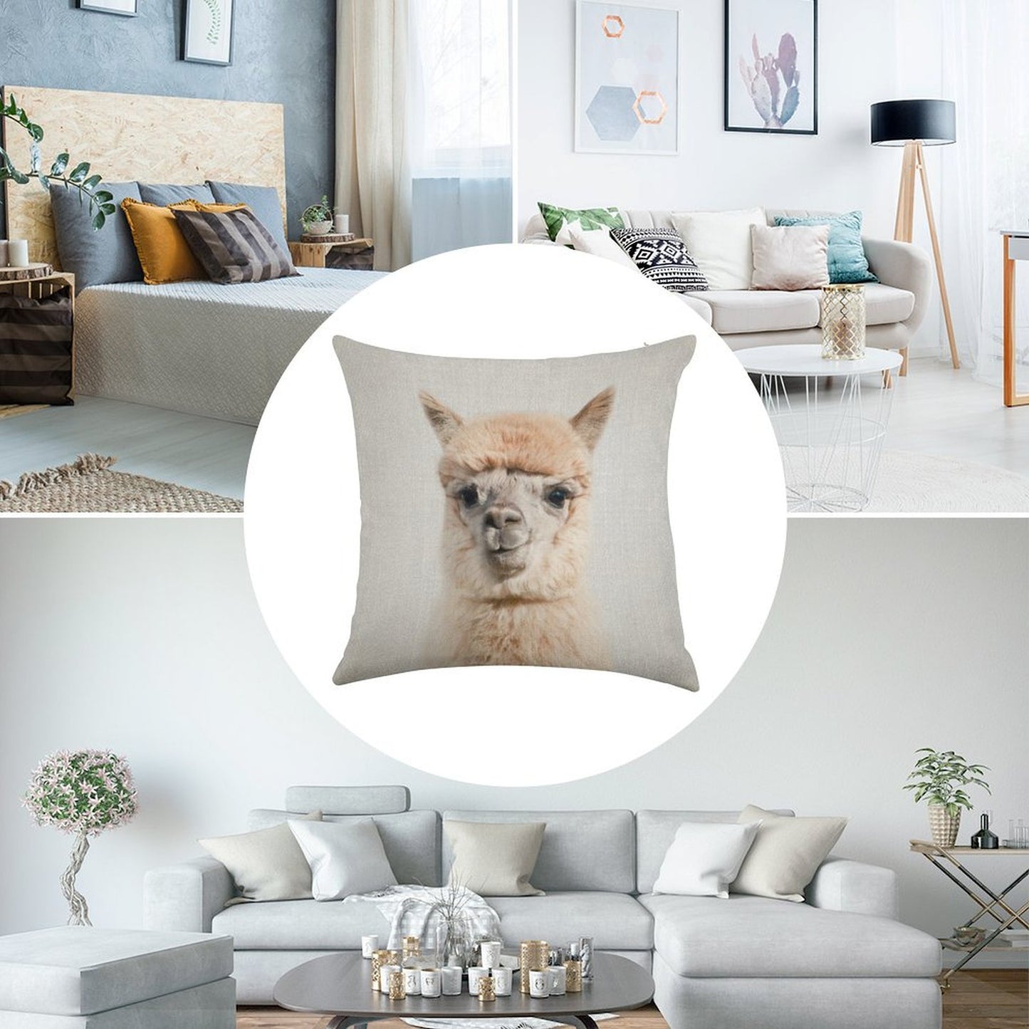 Alpaca - Colorful Linen Throw Pillow Cover
