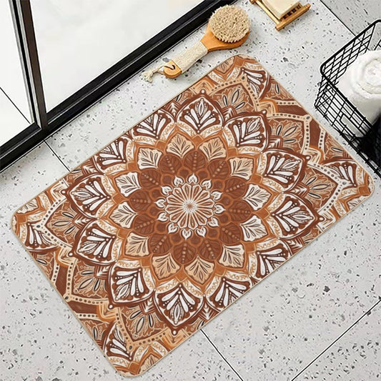 Boho Mandala in Monochrome Brown And Cream Bath Mat