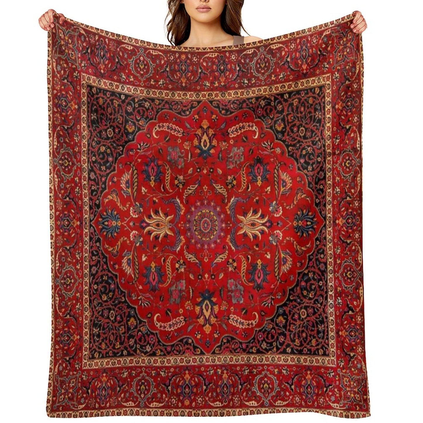Red Persian Rug Throw Blanket