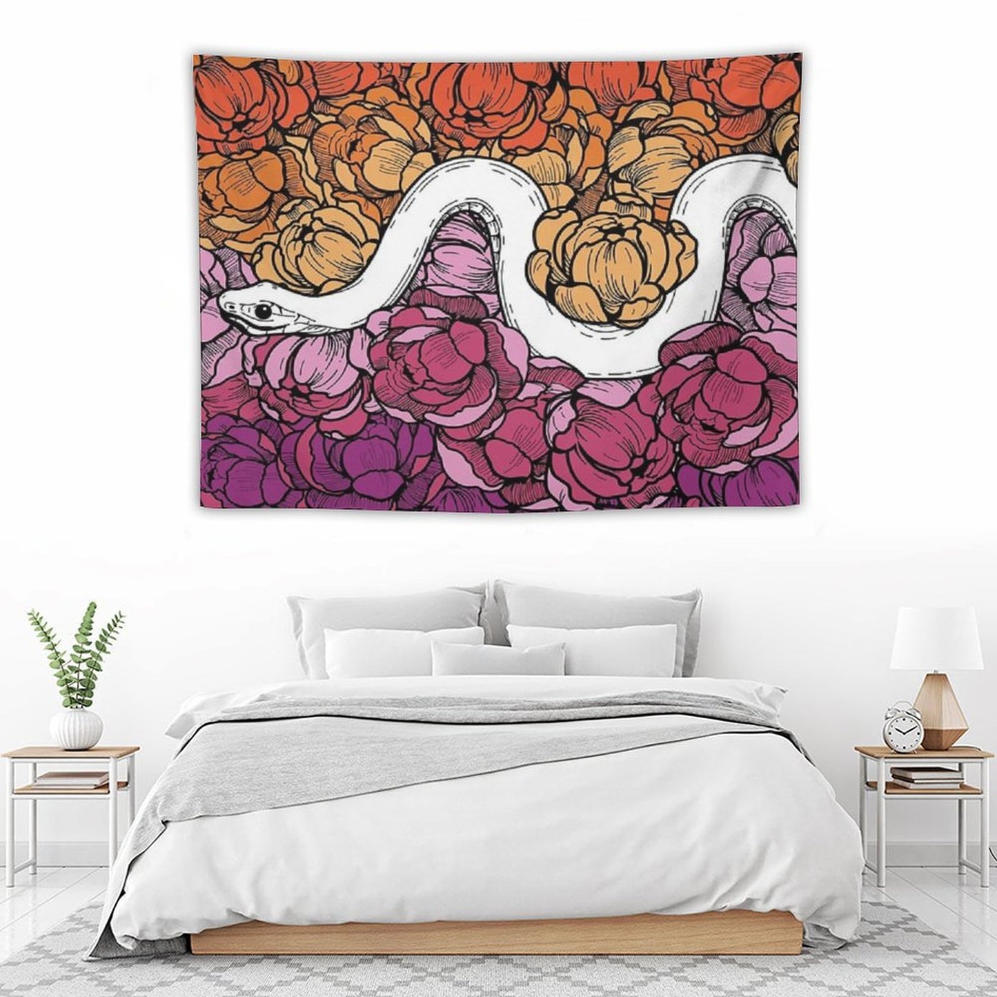Floral Snake Lesbian Pride Colors Tapestry