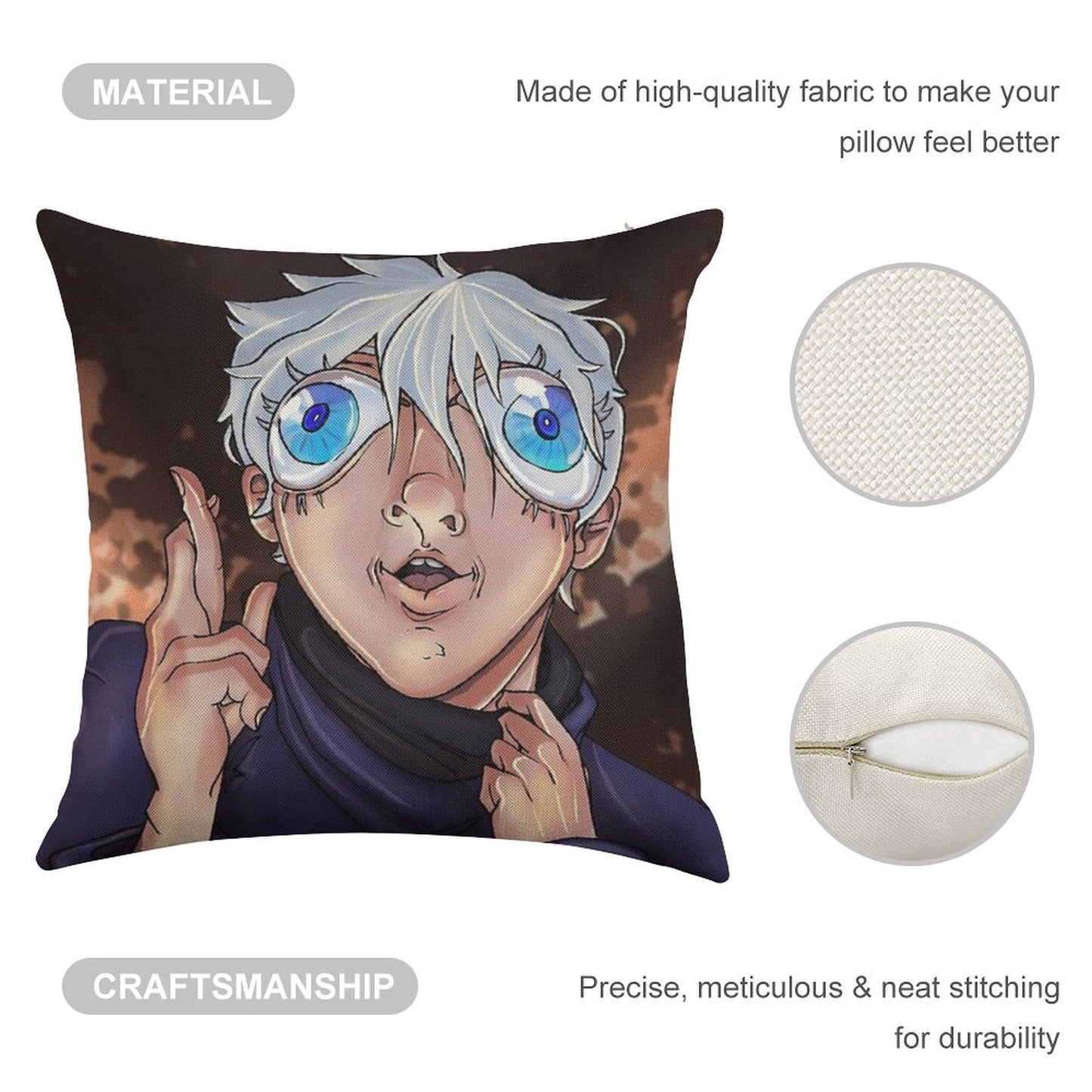 Bug Eyed Gojo Linen Throw Pillow Cover