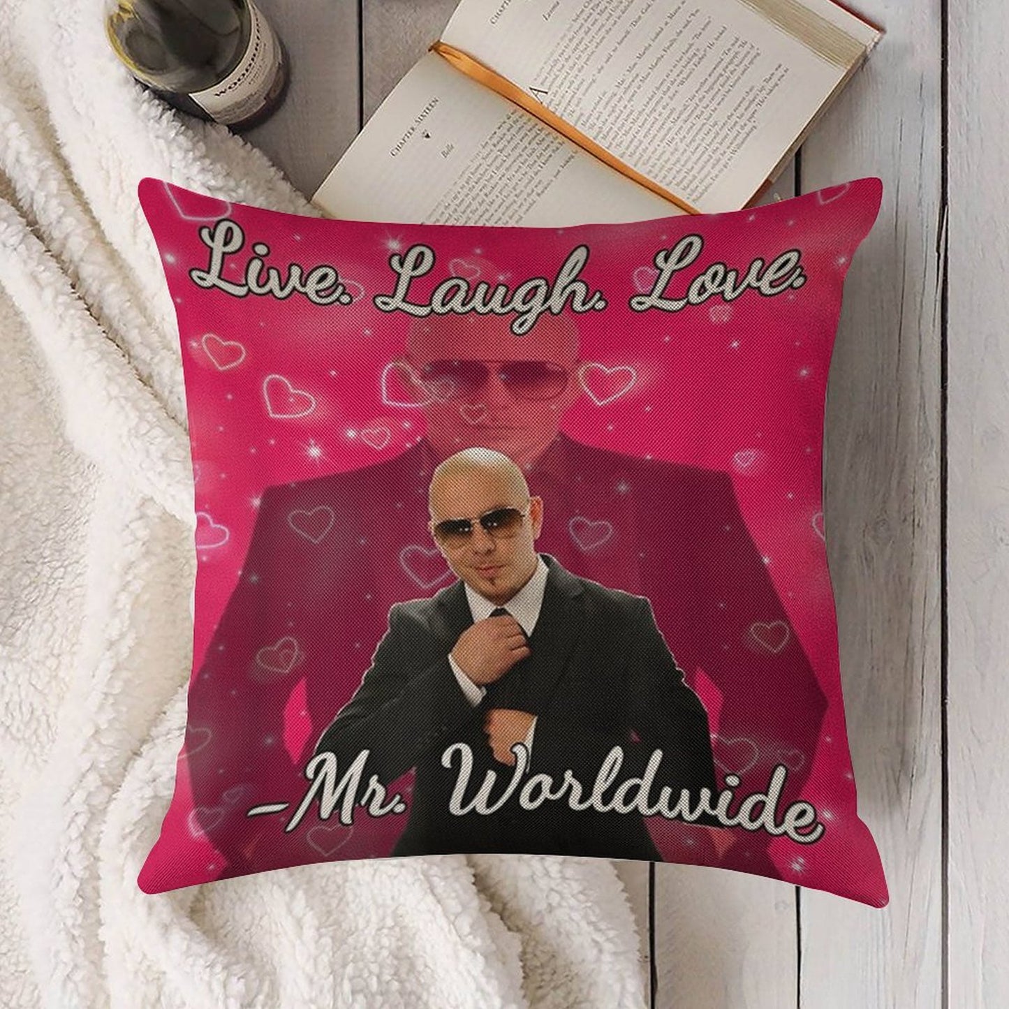 Mr Worldwide Pitbull Valentine Linen Throw Pillow Cover