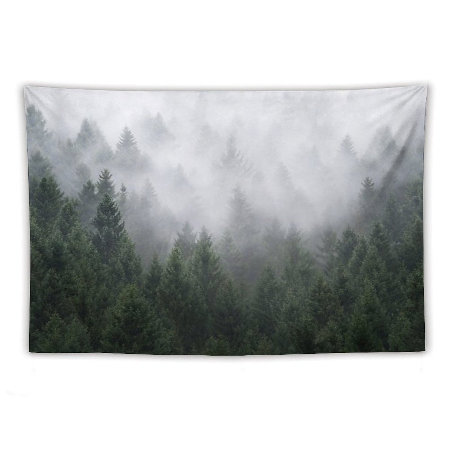 Home Is A Feeling Misty Retro Fall Wilderness Fairytale Evergreen Forest With Trees Covered In Magic Fog Season Tapestry