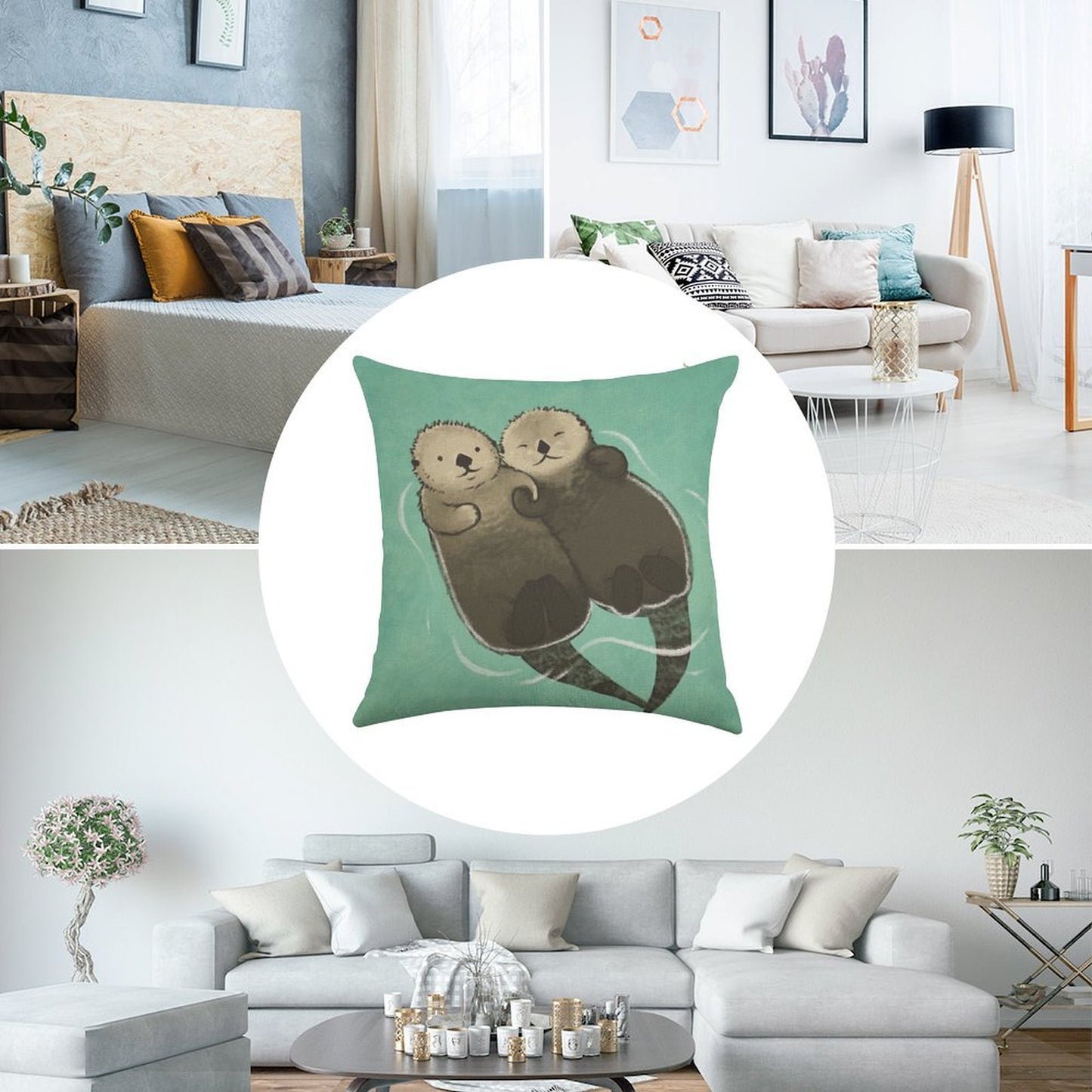 Significant Otters - Otters Holding Hands Linen Throw Pillow Cover