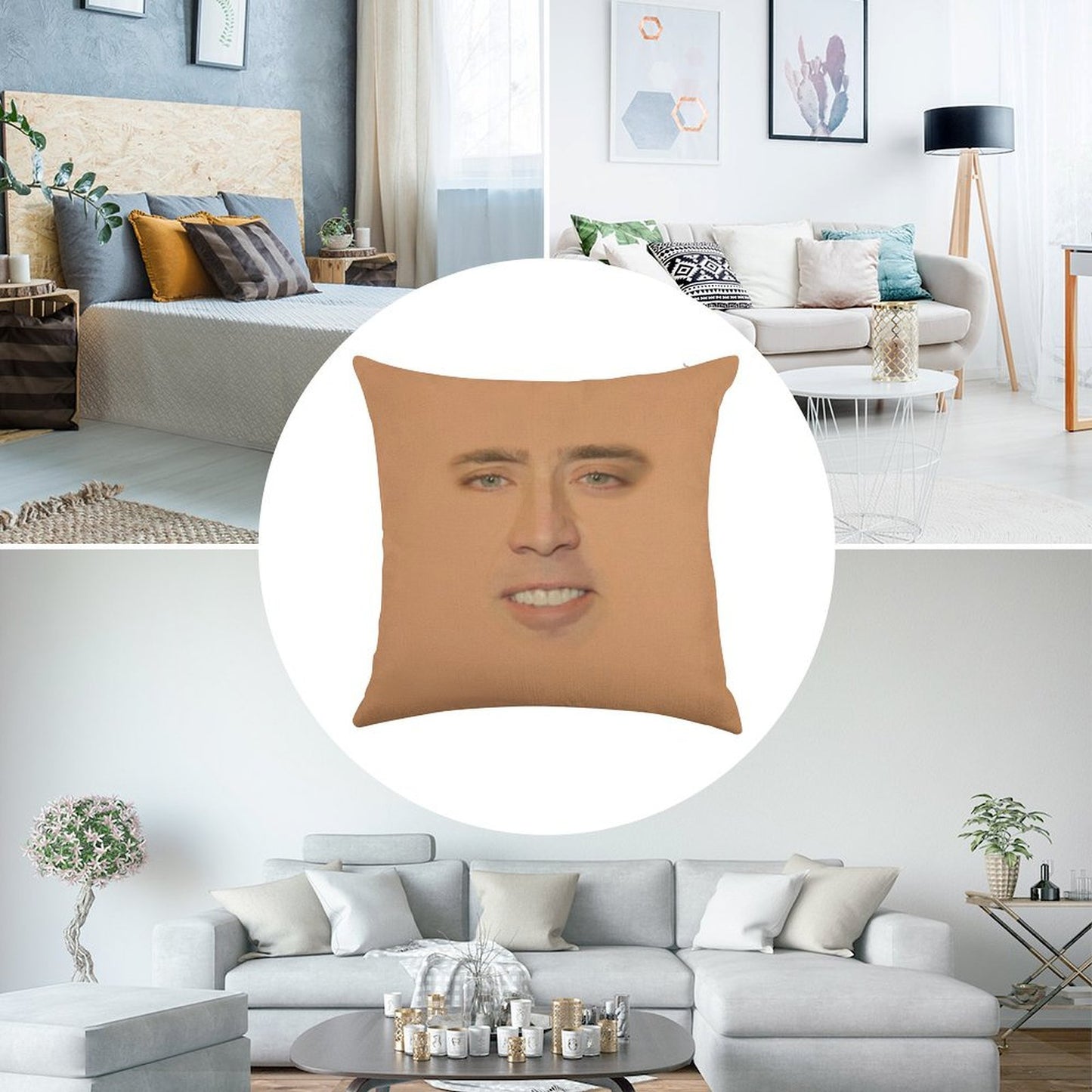 Nicolas Cage Full Face Linen Throw Pillow Cover