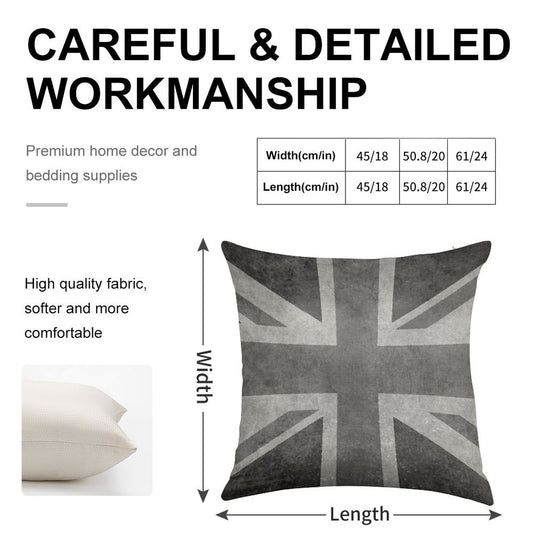 Union Jack Vintage 35 Version in Grayscale Linen Throw Pillow Cover