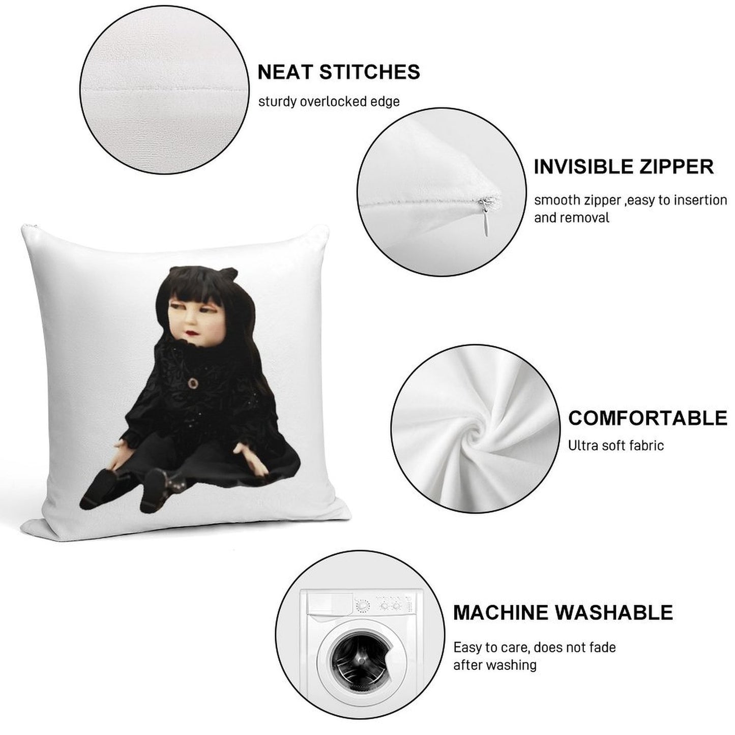 Nadja Doll Soft Short Plush Fabric Throw Pillow
