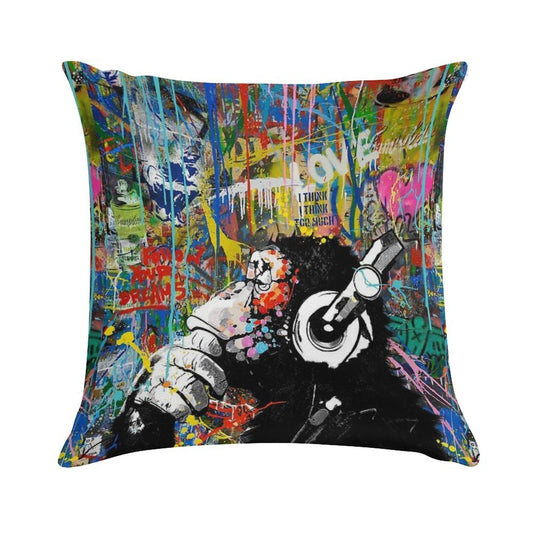 Monkey Thinker - Banksy Urban Contemporary Colorful Street Art -  DJ Chimp Soft Easy Maintenance Throw Pillow