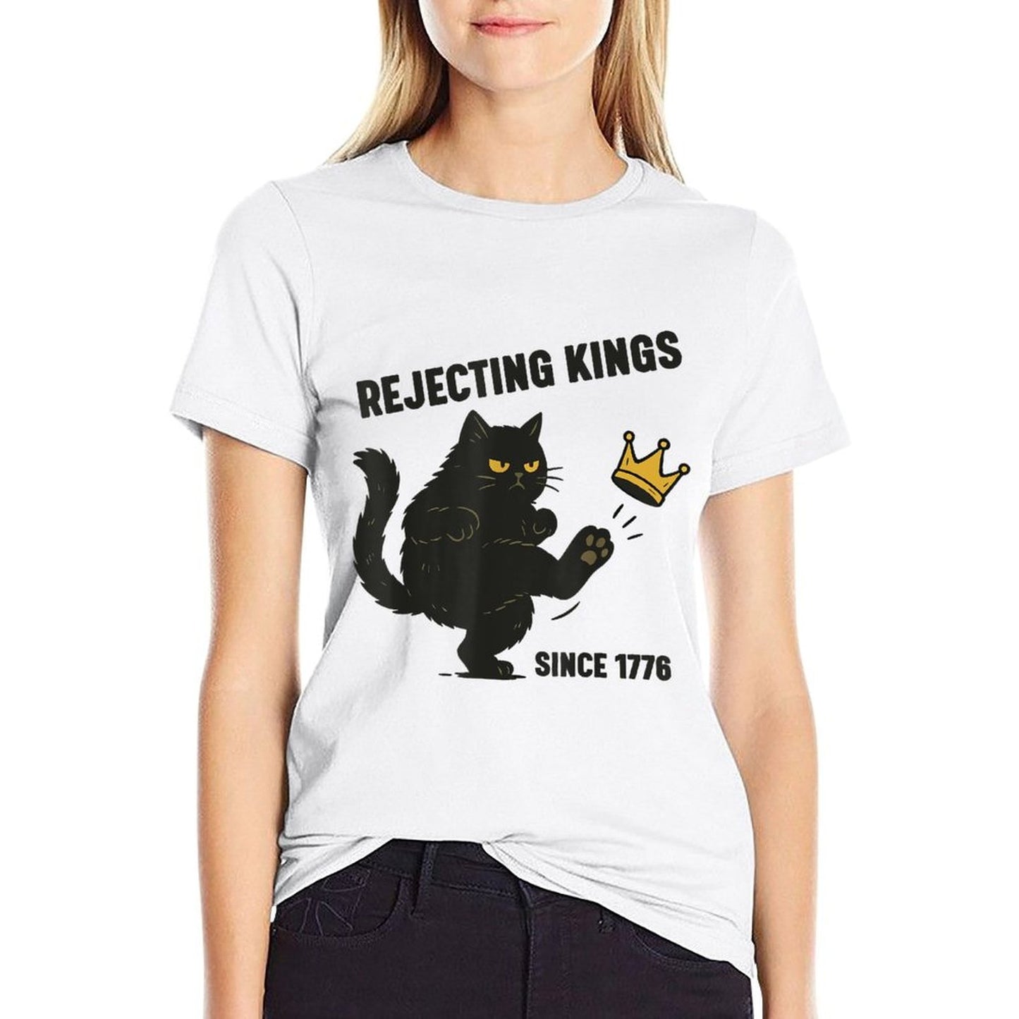 Rejecting Kings America Since 1776 Political Funny Black Cat Vintage-inspired T-Shirt